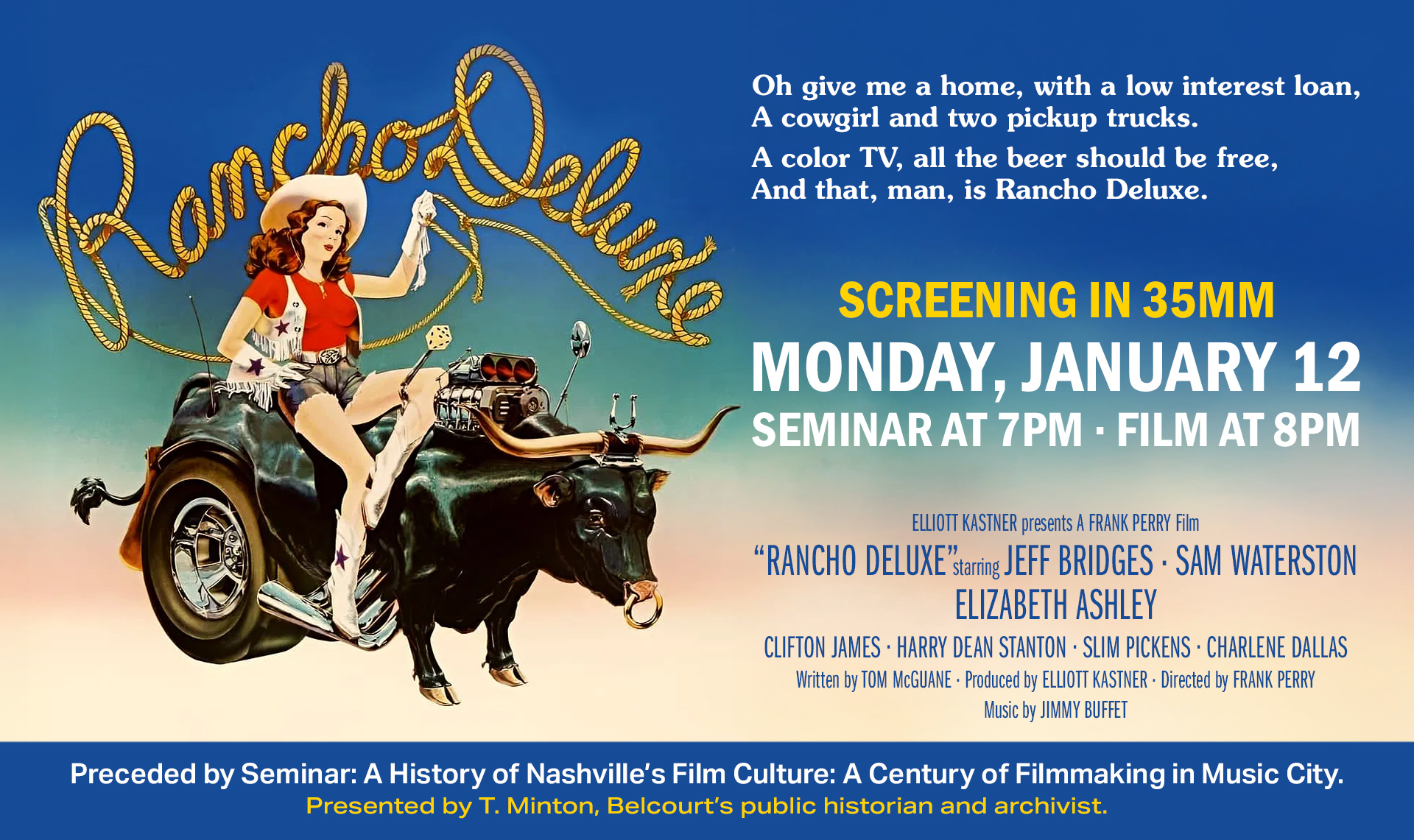 Seminar: A History of Nashville’s Film Culture: A Century of Filmmaking in Music City + RANCHO DELUXE (35mm)