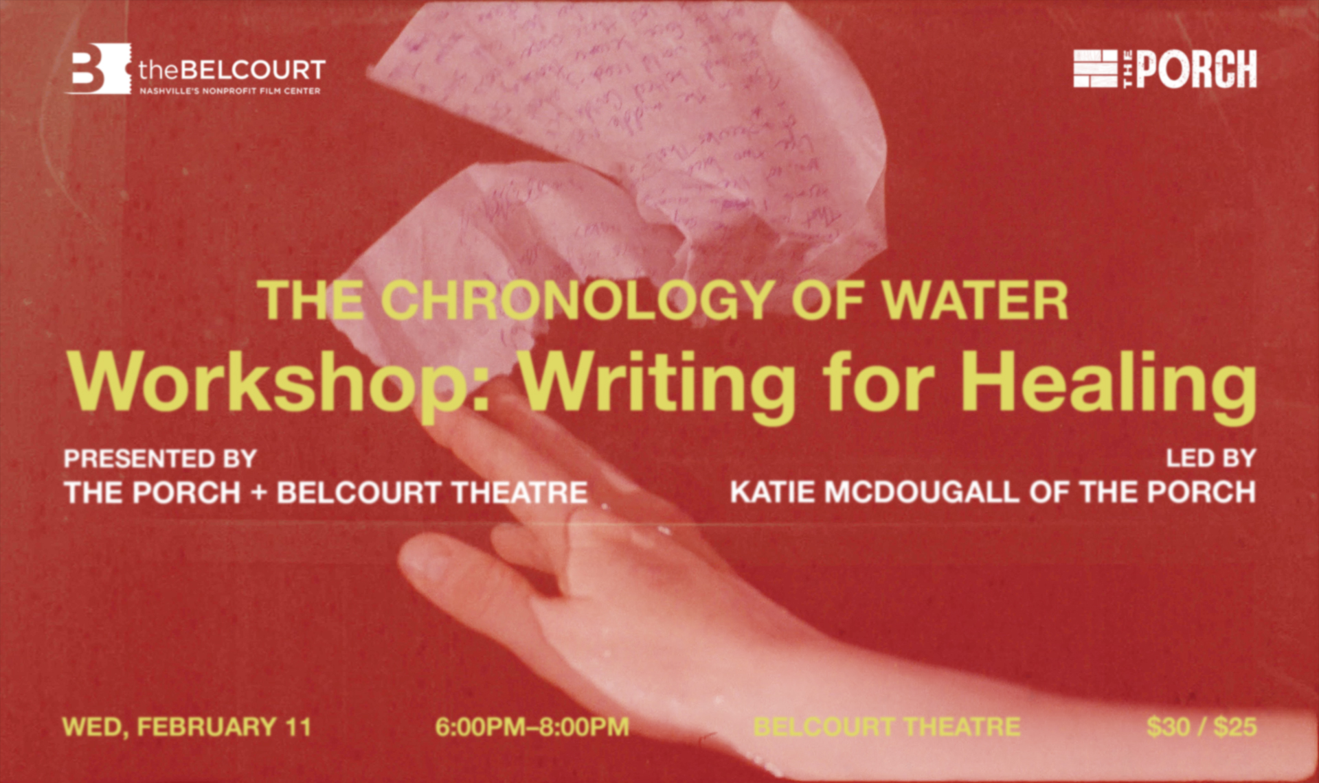 THE CHRONOLOGY OF WATER Workshop: Writing for Healing